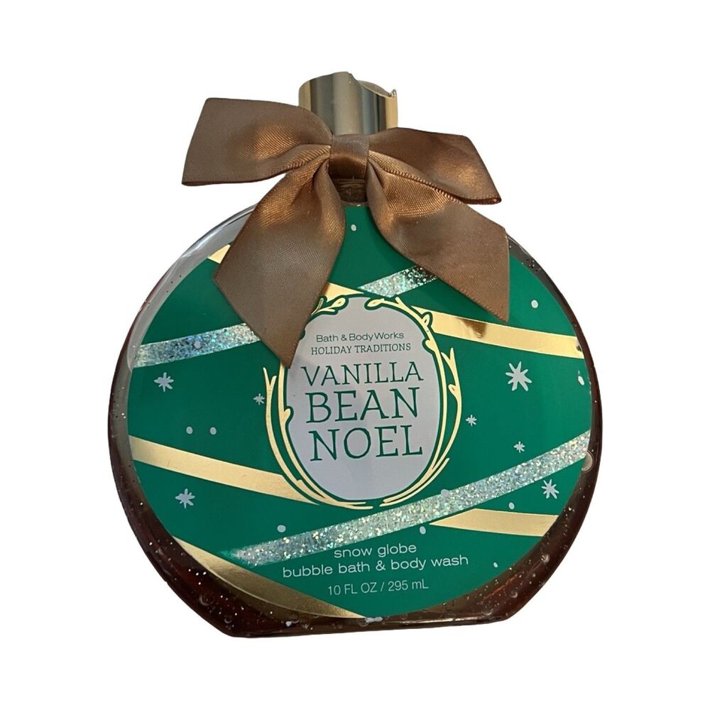 Bath & Body Works Vanilla Bean Noel Snow Globe Bubble Bath‎ Body Wash 10oz Green